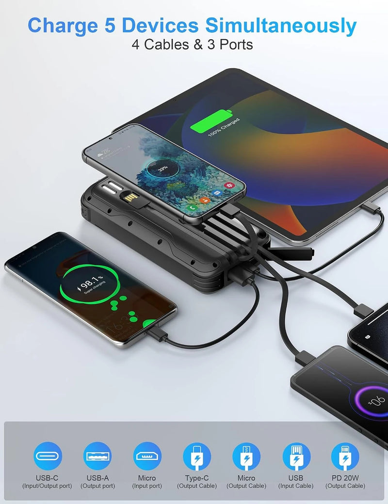 Cargador Solar Portátil con Linterna de Emergencia
