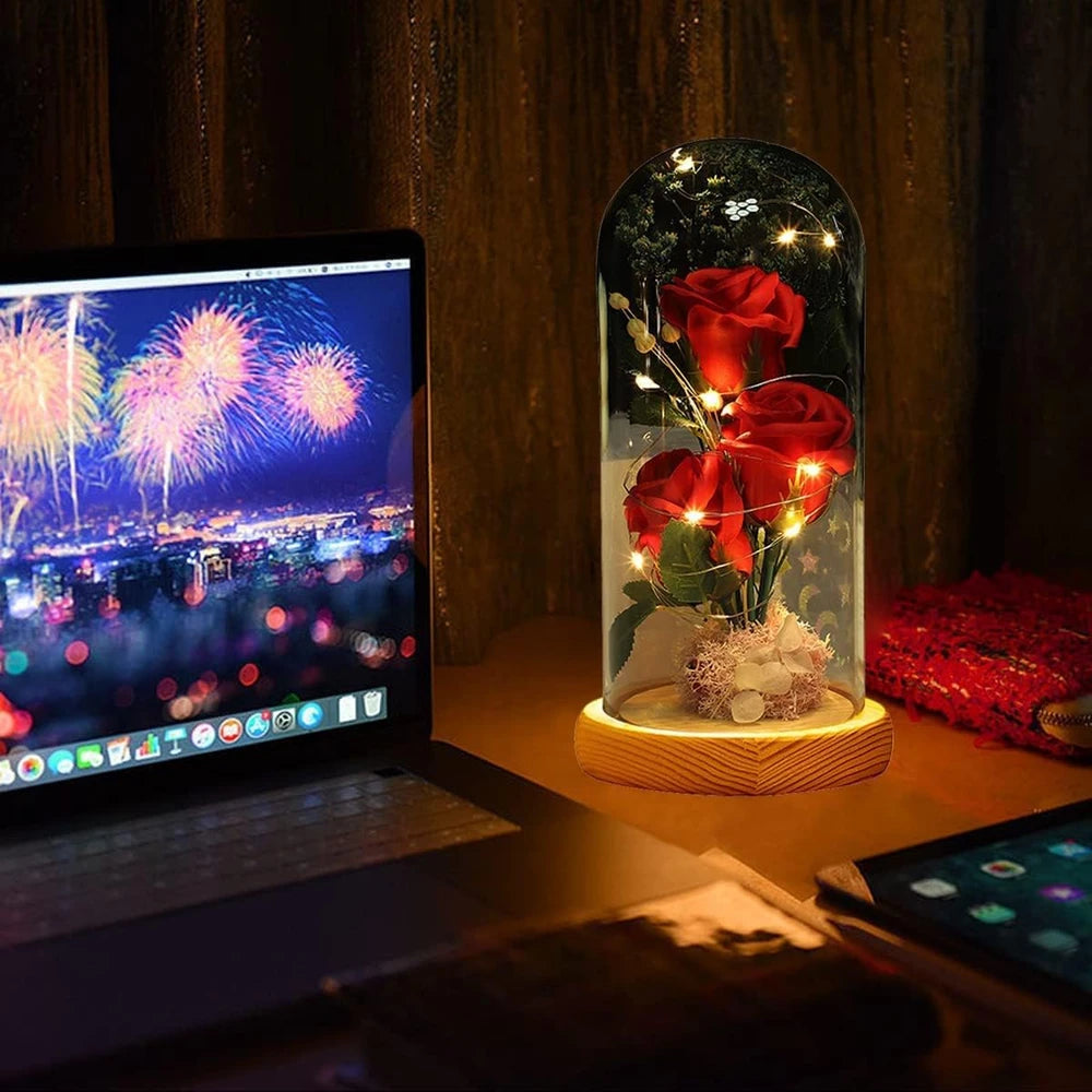 Rosa eterna preservada con luz led