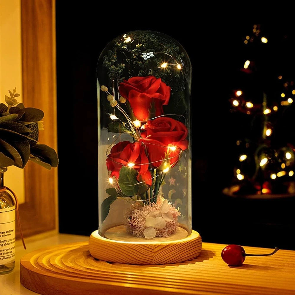 Rosa eterna preservada con luz led