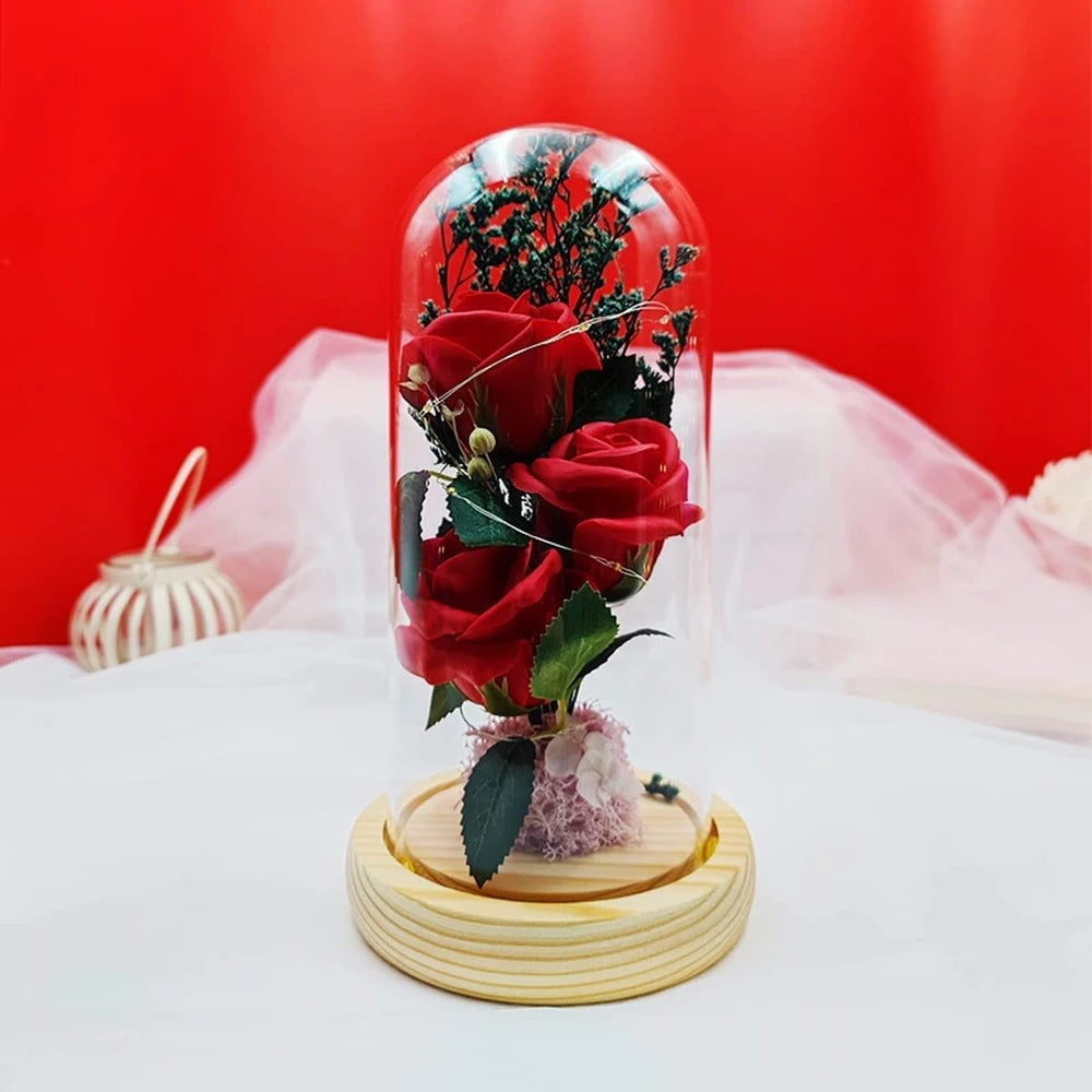 Rosa eterna preservada con luz led