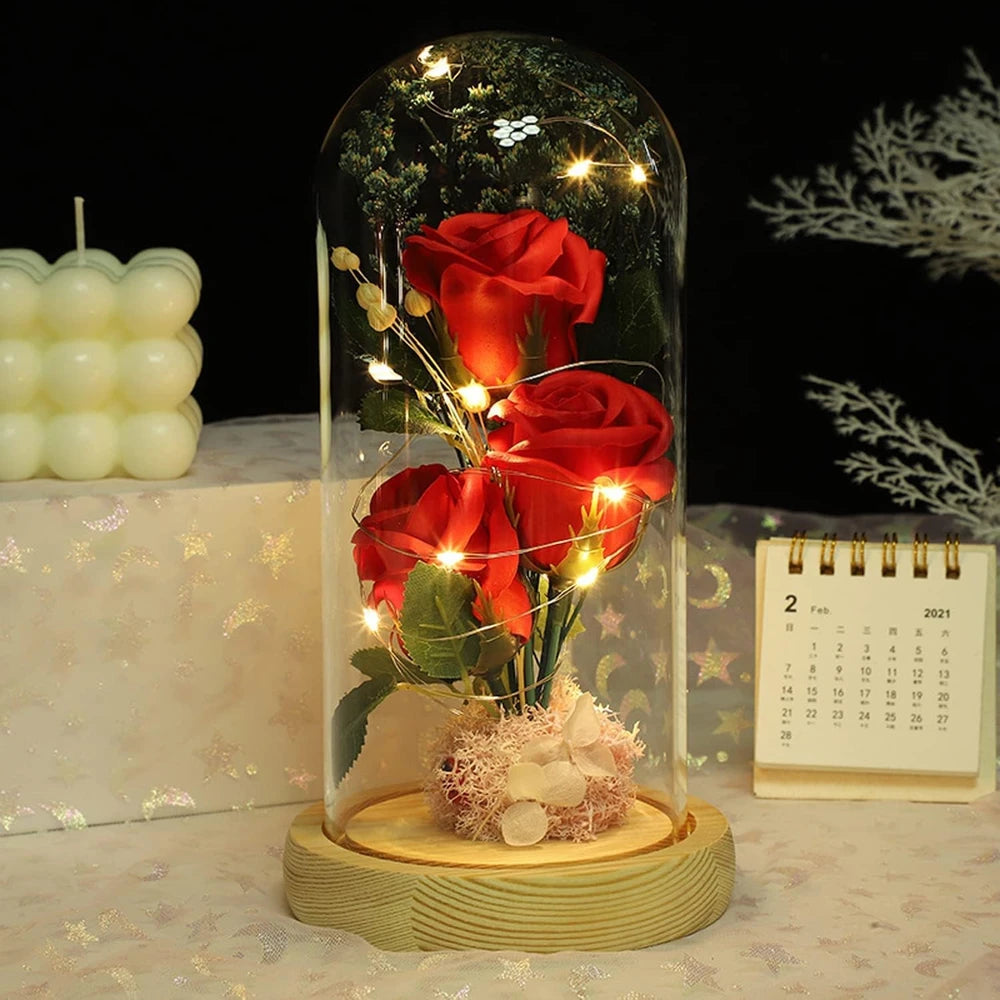 Rosa eterna preservada con luz led