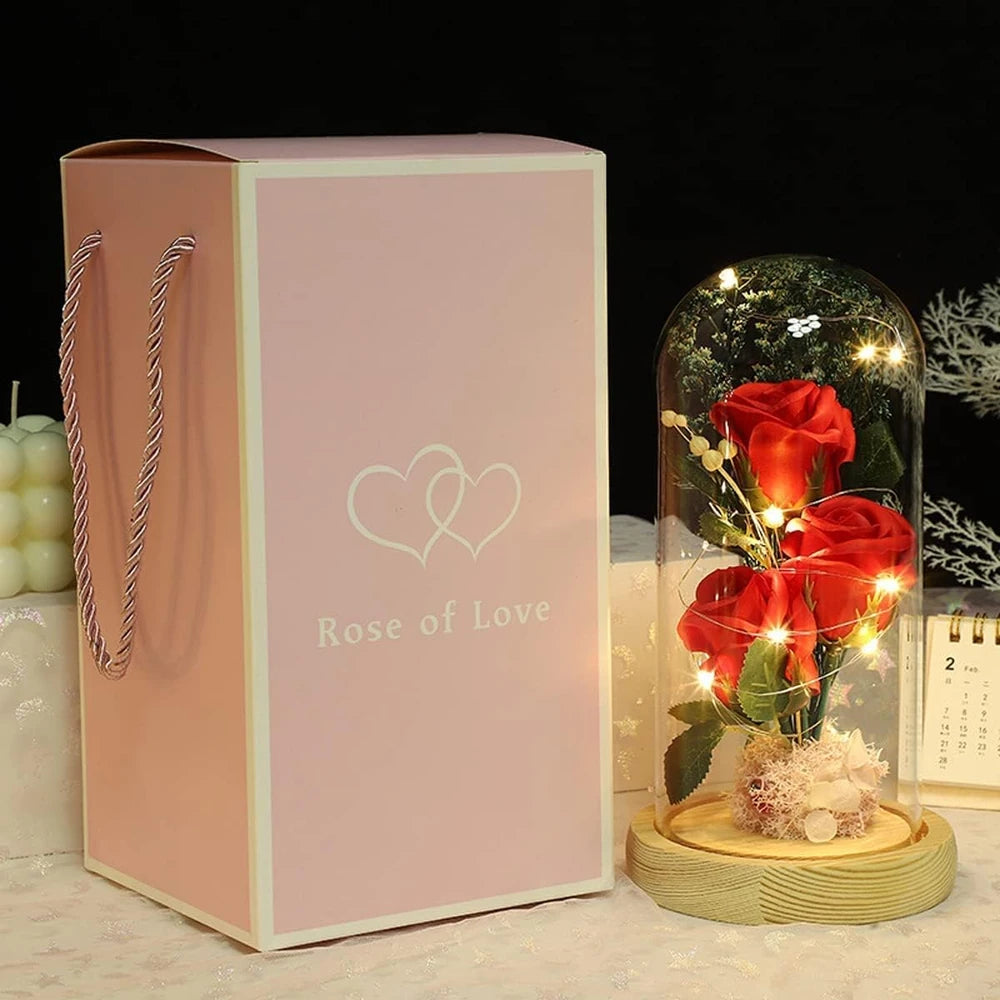 Rosa eterna preservada con luz led