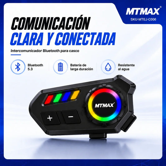 Intercomunicador Bluetooth para Casco de Moto con Luz RGB