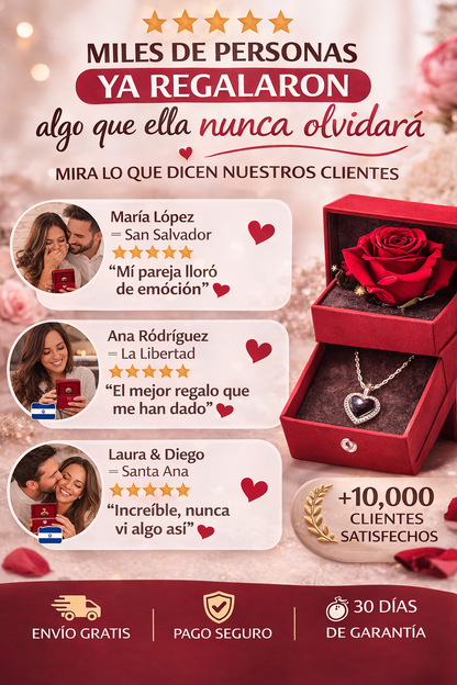Collar Te amo en 100 idiomas de Plata en caja de rosa ascendente