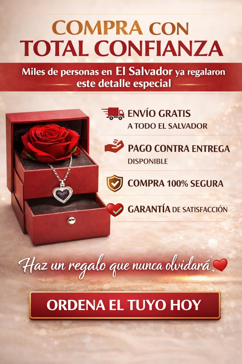 Collar Te amo en 100 idiomas de Plata en caja de rosa ascendente