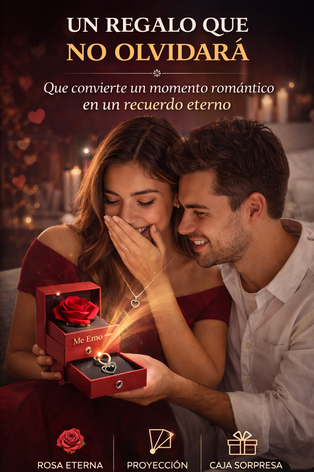Collar Te amo en 100 idiomas de Plata en caja de rosa ascendente