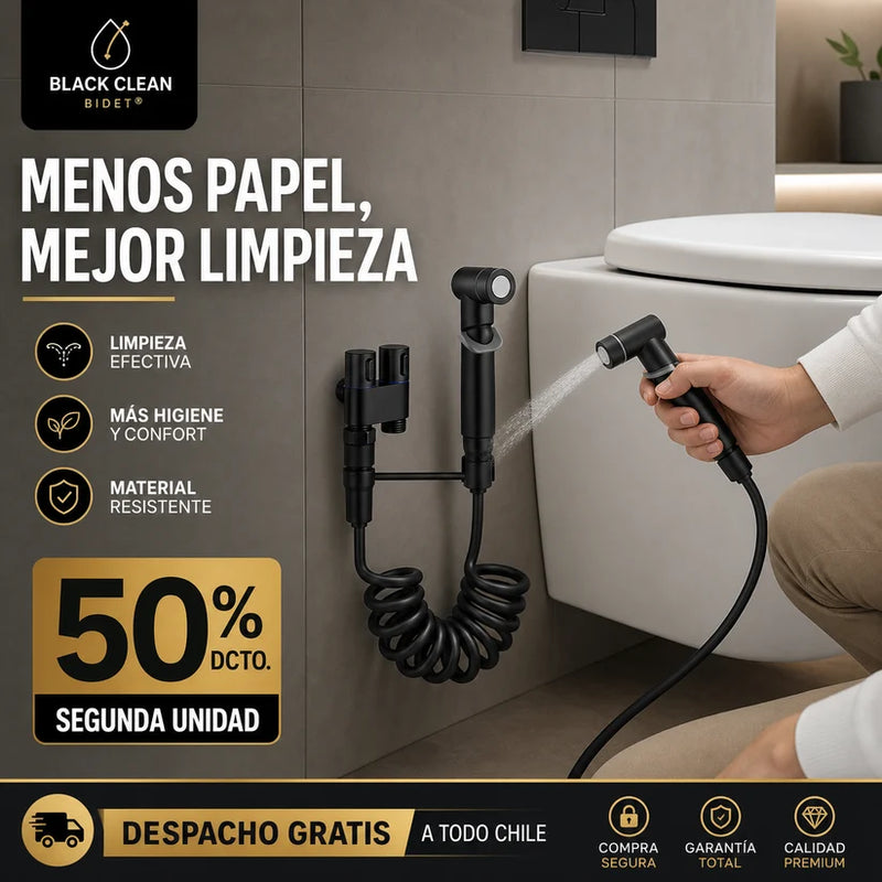 BLACK CLEAN BIDET® DUCHA HIGIÉNICA BIDET DE MANO MENOS PAPEL. MEJOR LIMPIEZA