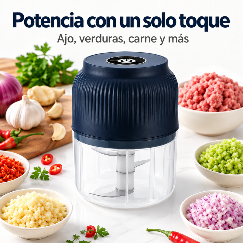 Mini picador eléctrico de alimentos — Prepara ajo y verduras con solo presionar una vez 🍆🥕🧄