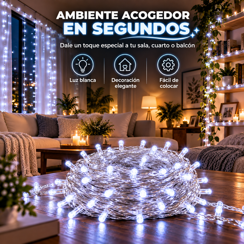 LUZ LED DECORATIVAS EN FORMA DE LLUVIA 6 METROS PARA EXTERIOR Y INTERIOR