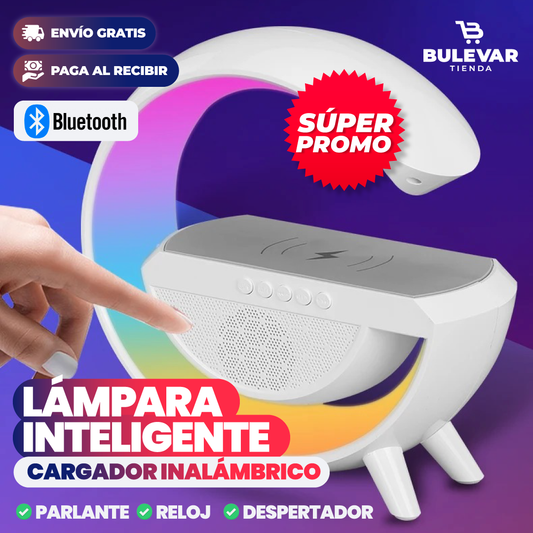 Lámpara inteligente con Parlante y Cargador Inalámbrico - Todo en uno