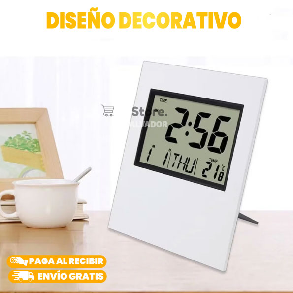 RELOJ DIGITAL CON ALARMA, CALENDARIO Y TERMOMETRO