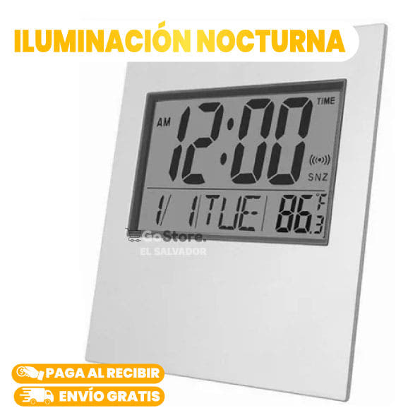 RELOJ DIGITAL CON ALARMA, CALENDARIO Y TERMOMETRO
