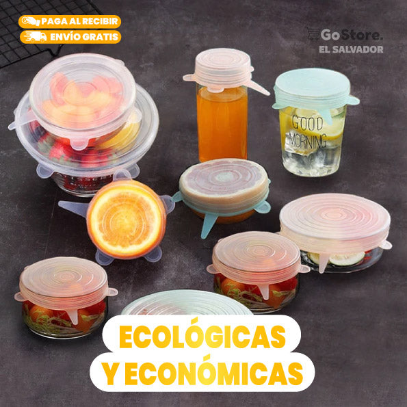 TAPA DE SILICONA PARA ALIMENTOS 6 UNIDADES