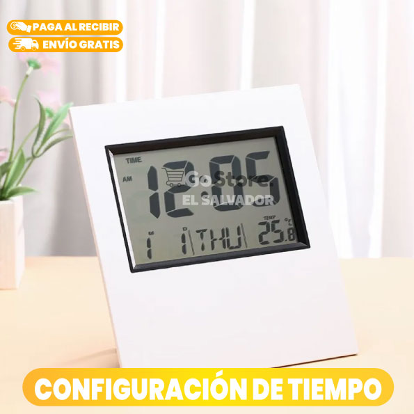 RELOJ DIGITAL CON ALARMA, CALENDARIO Y TERMOMETRO