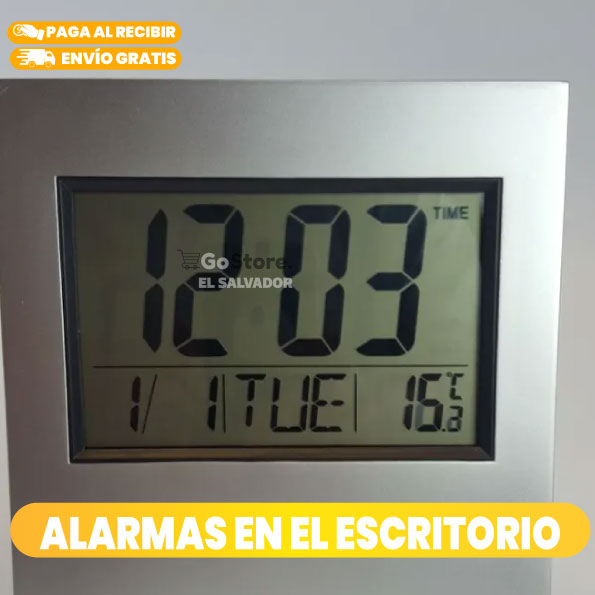 RELOJ DIGITAL CON ALARMA, CALENDARIO Y TERMOMETRO