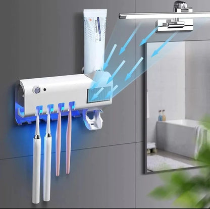 SOPORTE DE CEPILLO CON UV Y DISPENSADOR DE PASTA DENTAL