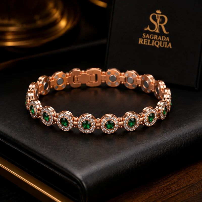 Pulsera Magnetica de Cobre con Esmeraldas