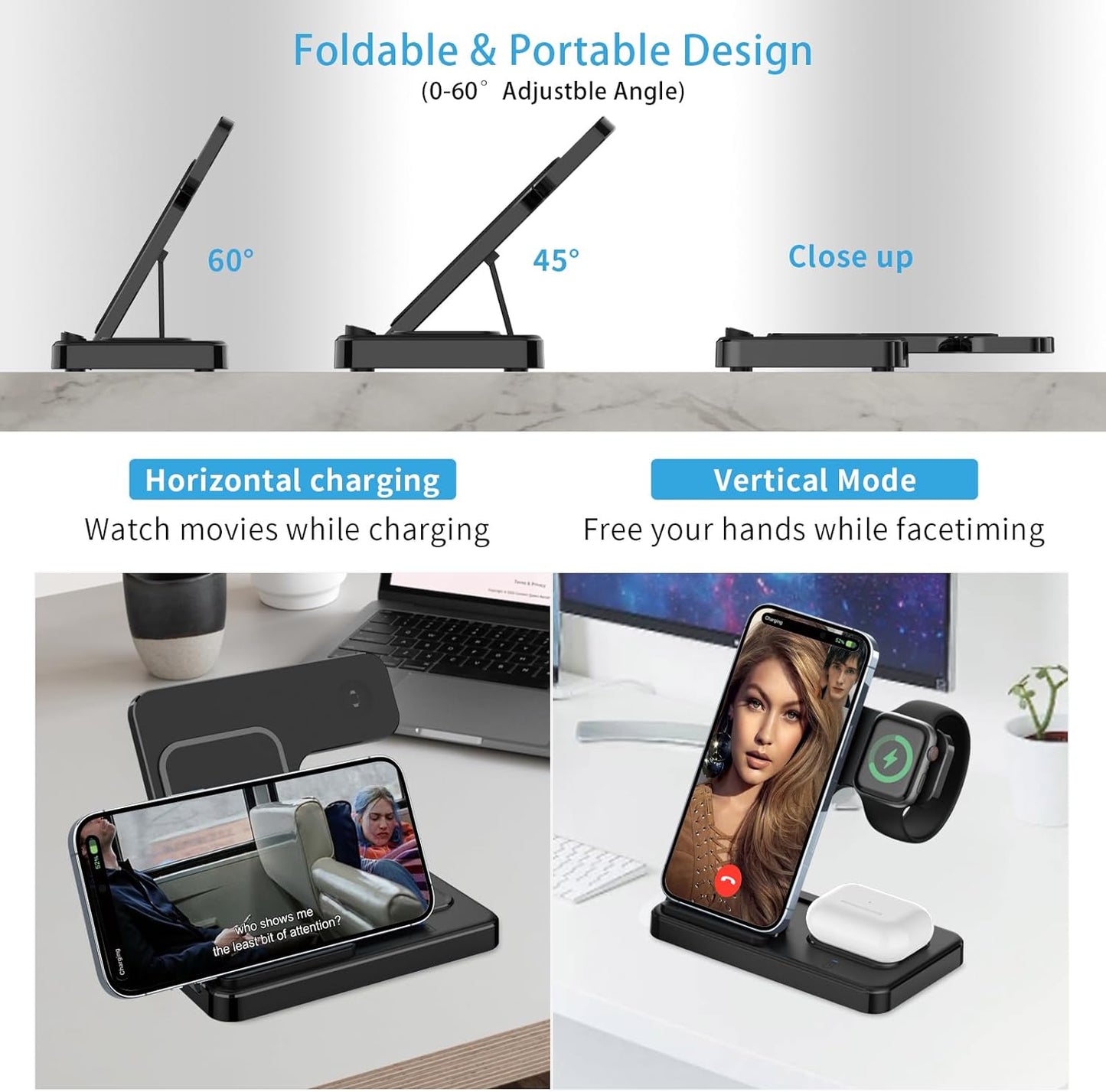 Cargador Inalámbrico Plegable 3 en 1