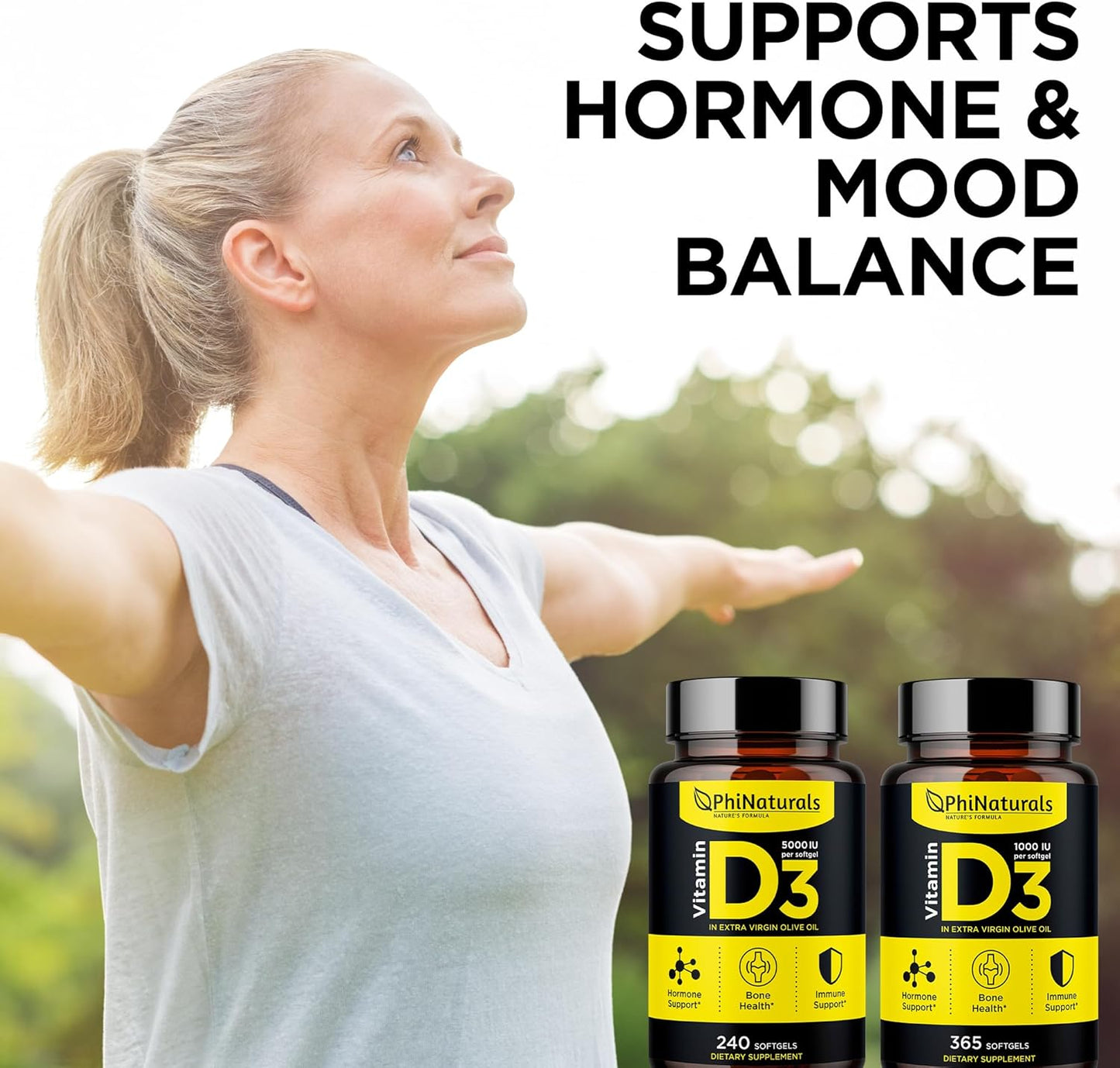 VITAMINA D3 FORTALECE HUESOS, SISTEMA INMUNE Y ÁNIMO | 160 CAPSULAS