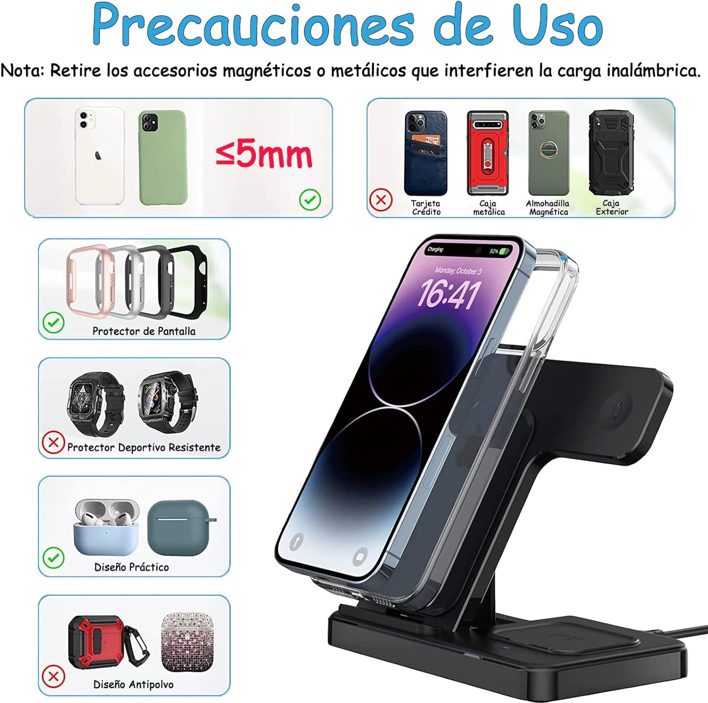 Cargador Inalámbrico Plegable 3 en 1