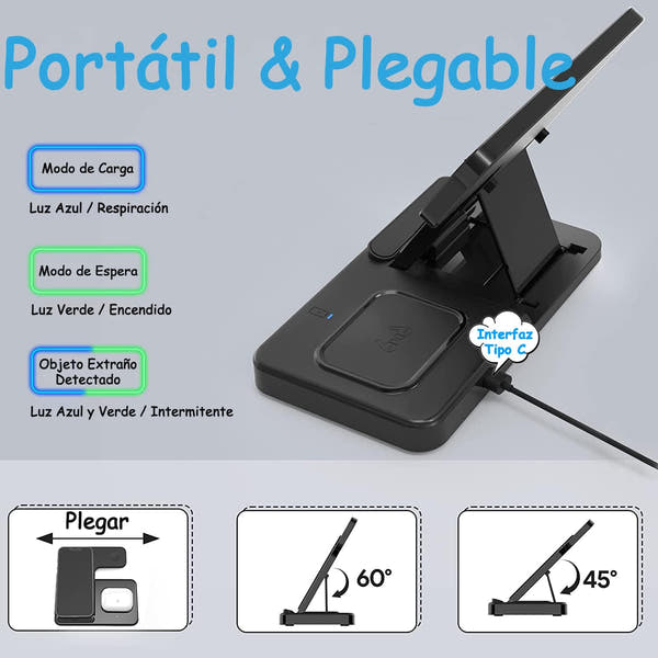 Cargador Inalámbrico Plegable 3 en 1