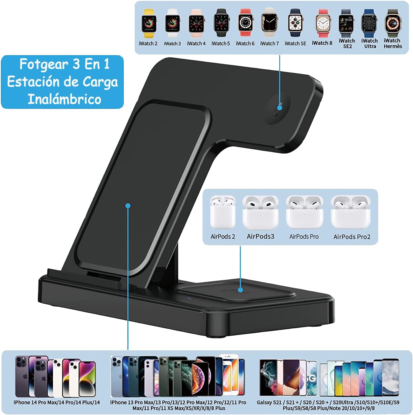 Cargador Inalámbrico Plegable 3 en 1