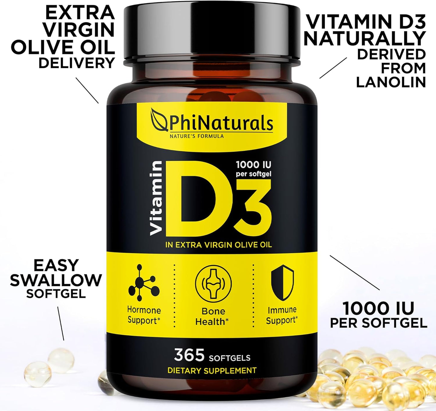 VITAMINA D3 FORTALECE HUESOS, SISTEMA INMUNE Y ÁNIMO | 160 CAPSULAS